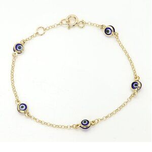 Evil Eye Bracelet for kids 14k Yellow Gold Adjustable Length Real Gold
